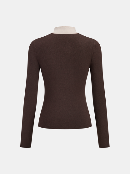 Color Block Mock Neck Fitted Knit Top