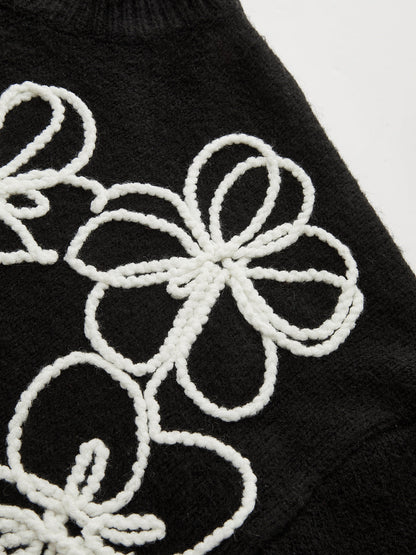 Floral Embroidery Wool-Blend Sweater