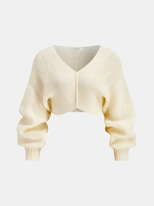 V-Neck Long-Sleeve Cropped Sweater