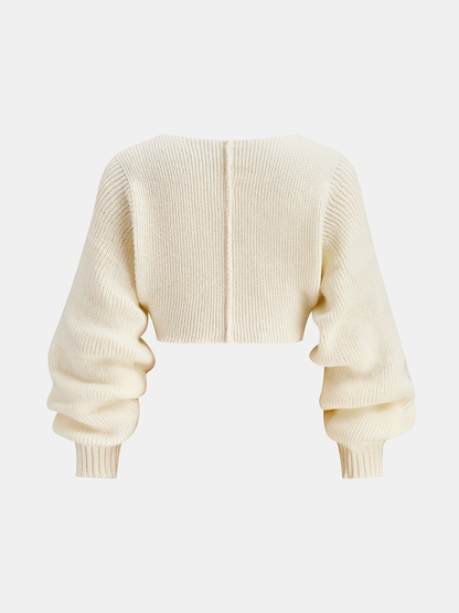 V-Neck Long-Sleeve Cropped Sweater