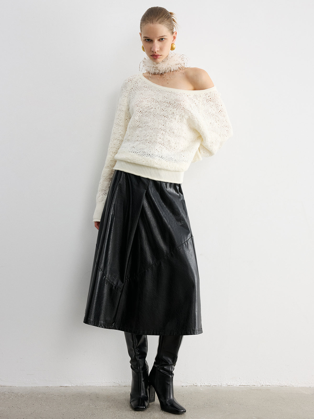 Off-Shoulder Open-Knit Sweater