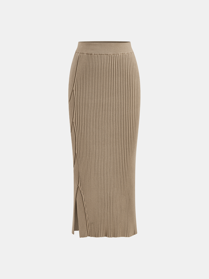 Mock Neck Cross-Over Crop Top and Midi Skirt Set