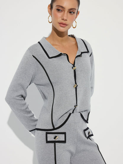 Contrast Piping Cotton Knit Co-ord Set