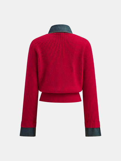 2 in 1 Denim Panel Asymmetric Sweater