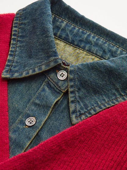 2 in 1 Denim Panel Asymmetric Sweater