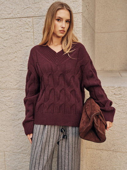 Wool-Blend Cable Knit Sweater