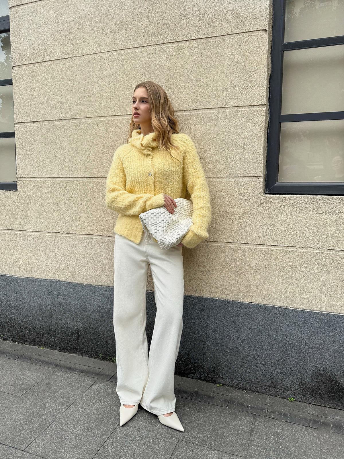 Wool Blend Collared Knit Cardigan