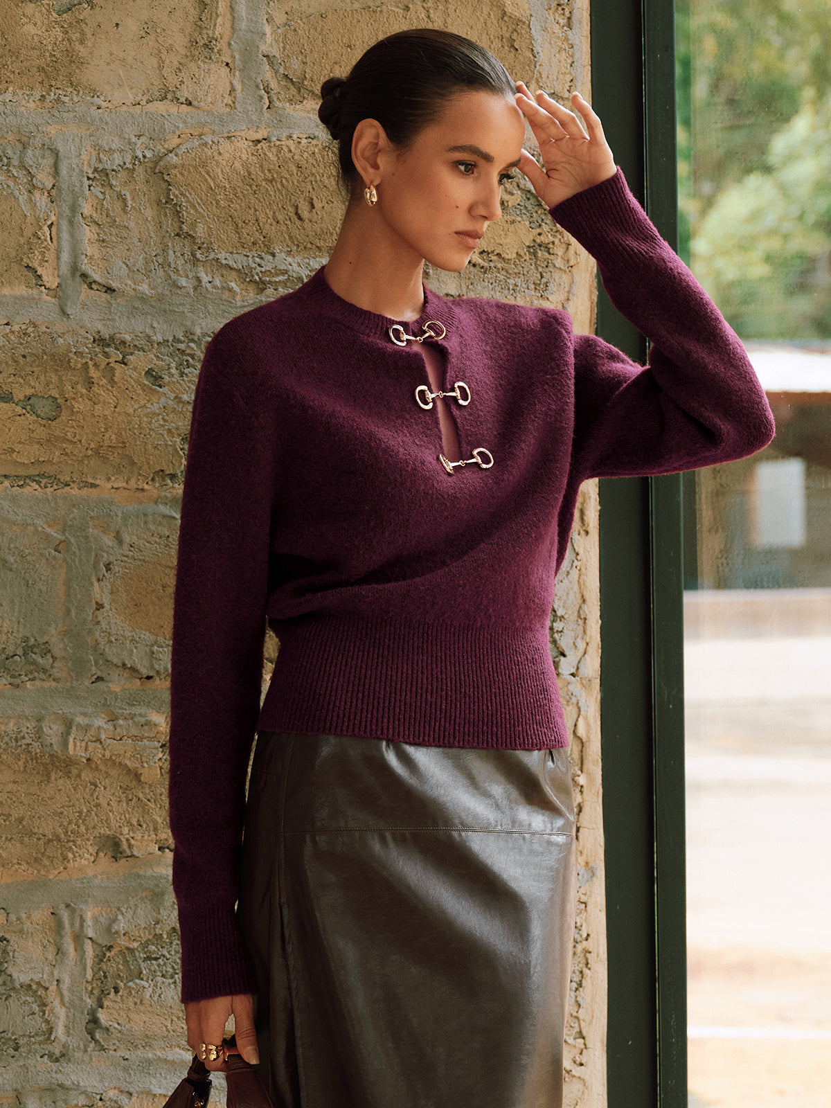 Horsebit Detail Long Sleeve Sweater