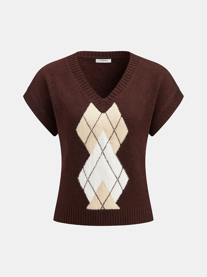 Argyle V-Neck Wool Blend Sweater Vest
