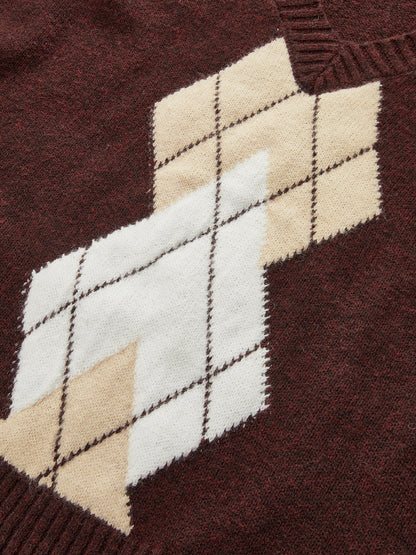 Argyle V-Neck Wool Blend Sweater Vest