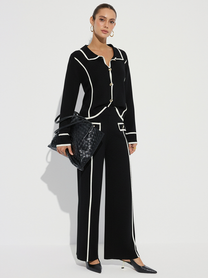 Contrast Piping Cotton Knit Co-ord Set