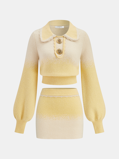 Ombre Knitted Top and Mini Skirt Set