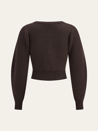 Lamb Sleeve Metal Button Knit Top and Skirt Set