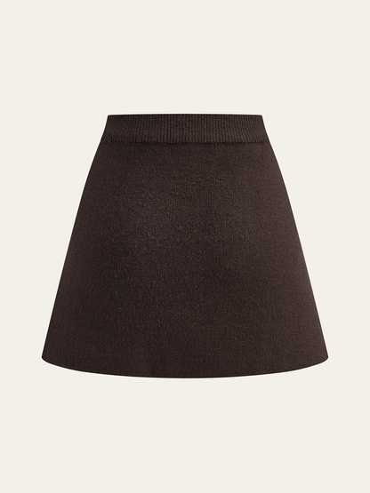 Lamb Sleeve Metal Button Knit Top and Skirt Set