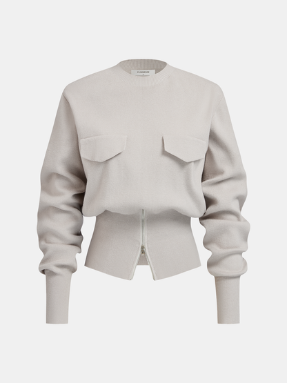 Zipper Cropped Sweater & Midi Skirt Set