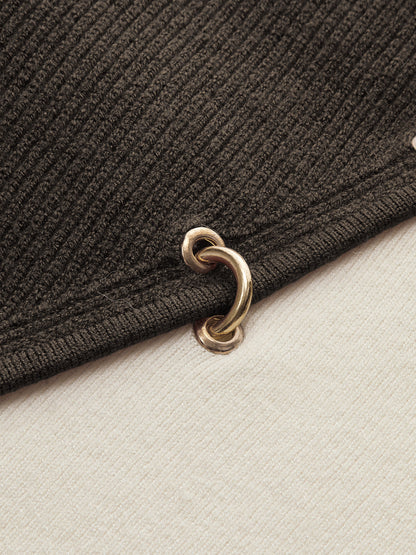 Metal Detail Color-Block Long Sleeve Knit Top