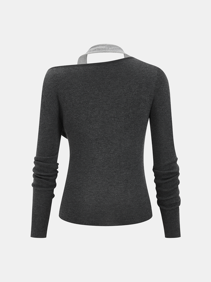 Wool-Blend Asymmetrical Cold-Shoulder Knit Top