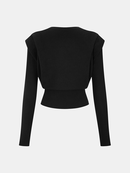 Structured-Shoulder Cinched-Waist Knit Top