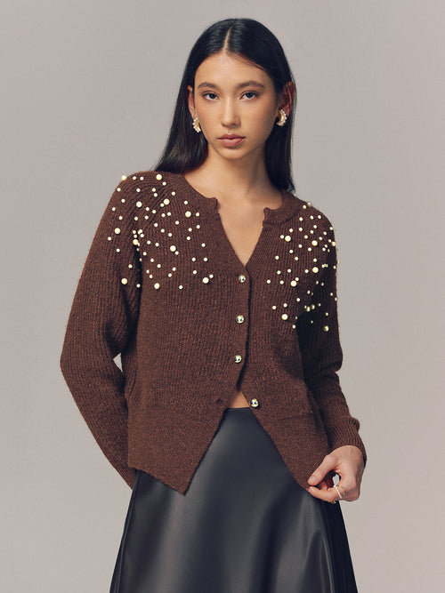 Pearl Embellished Wool Blend Cardigan