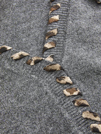 Lace-Up Trim V-Neck Cardigan