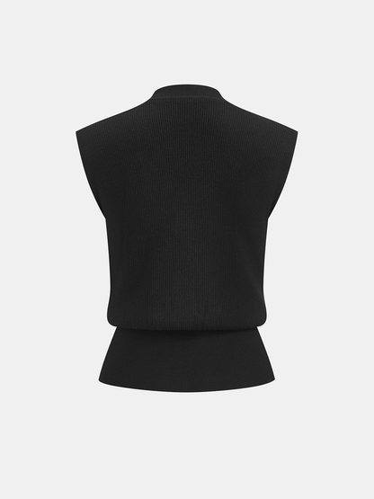 Metal Buckle Sleeveless Knit Cardigan