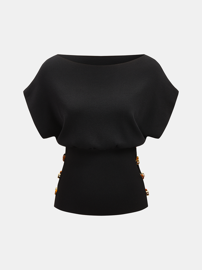 Amber Detail Cinched Waist Knit Top