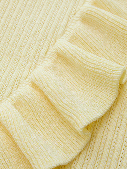 Ribbed High Neck Ruffle Sleeveless Top