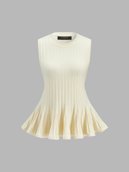 Ribbed Flared Hem Sleeveless Knit Top