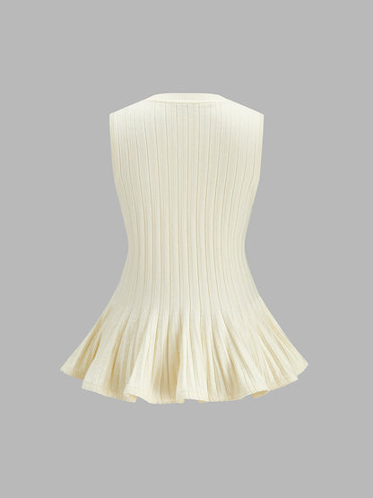 Ribbed Flared Hem Sleeveless Knit Top