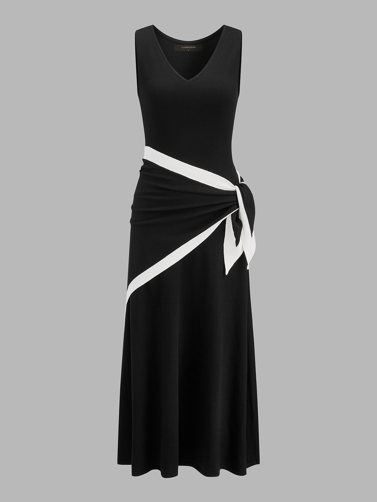 Color Block Tie Waist Sleeveless Maxi Dress