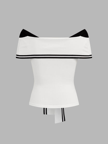 Color Block Off Shoulder Knit Top