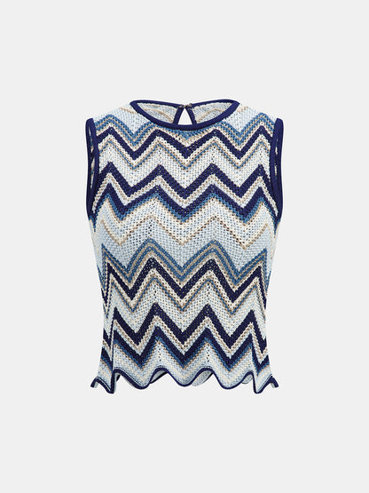 Zigzag Wave Crochet Sleeveless Knit Tank Top