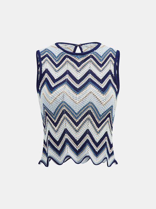 Zigzag Wave Crochet Sleeveless Knit Tank Top
