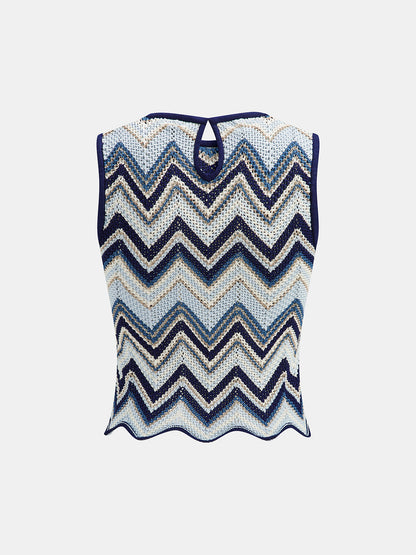 Zigzag Wave Crochet Sleeveless Knit Tank Top
