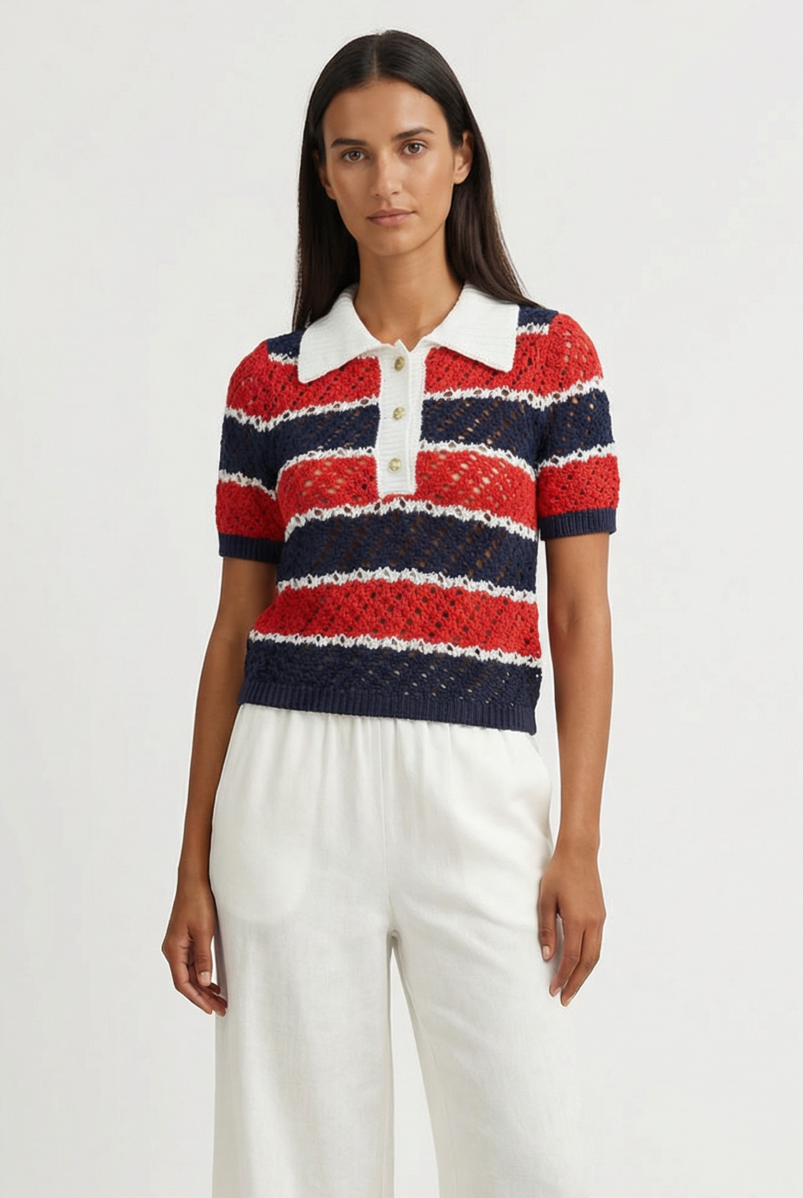 Beka Striped Short Sleeve Polo Sweater