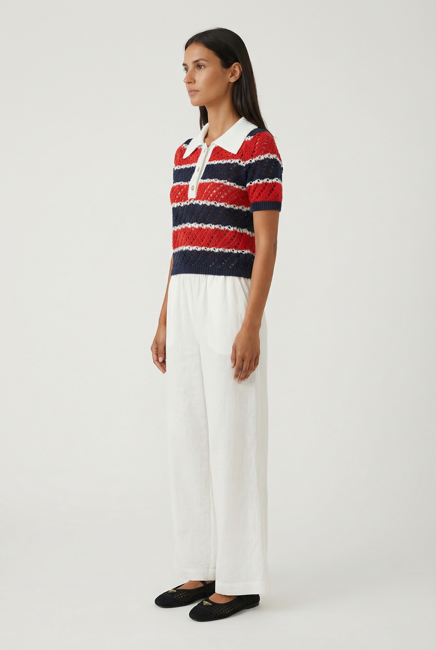 Beka Striped Short Sleeve Polo Sweater