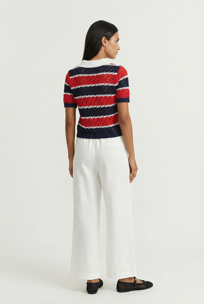 Beka Striped Short Sleeve Polo Sweater