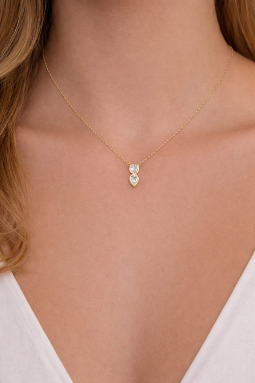 Bezel Square And Teardrop Necklace