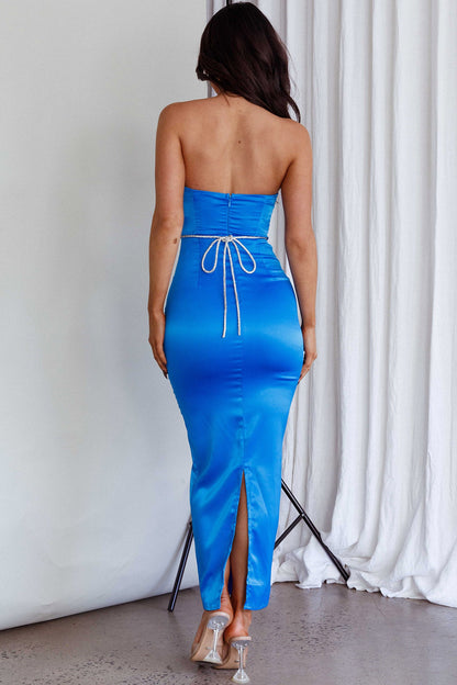 Nohemi Strapless Diamante Maxi Dress Blue