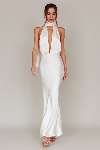 Italia Azure Halterneck Maxi Dress Oyster