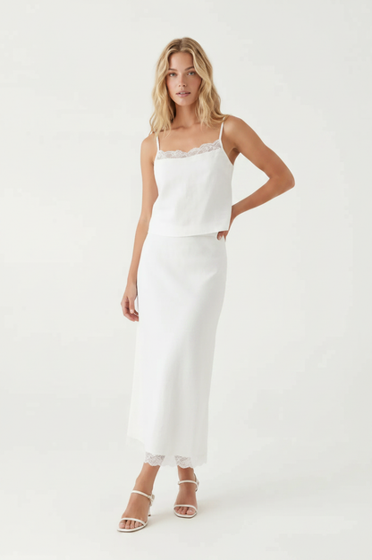 Everly Lace Trim Midi Skirt