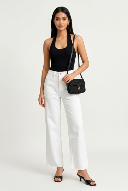 High Rise Wide Leg Raw Hem