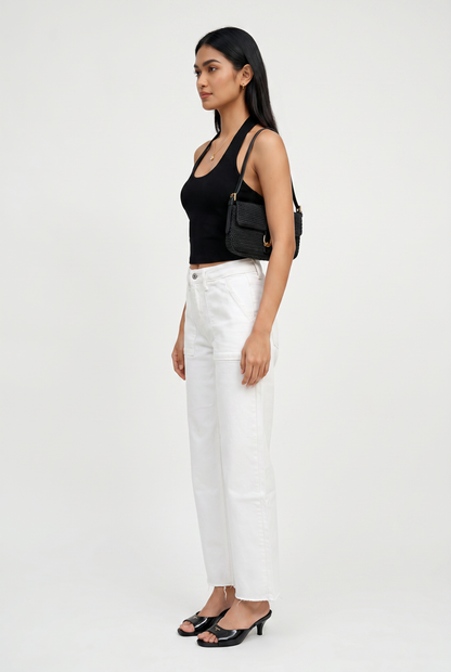 High Rise Wide Leg Raw Hem