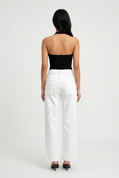 High Rise Wide Leg Raw Hem