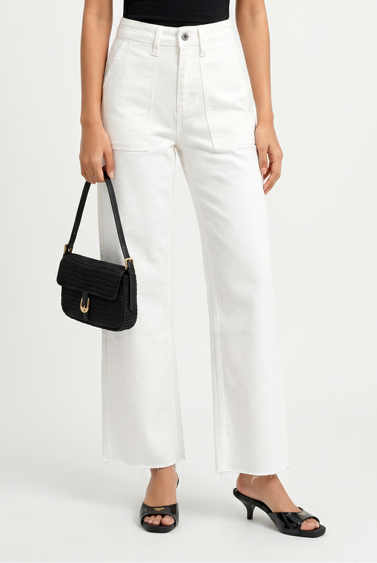 High Rise Wide Leg Raw Hem