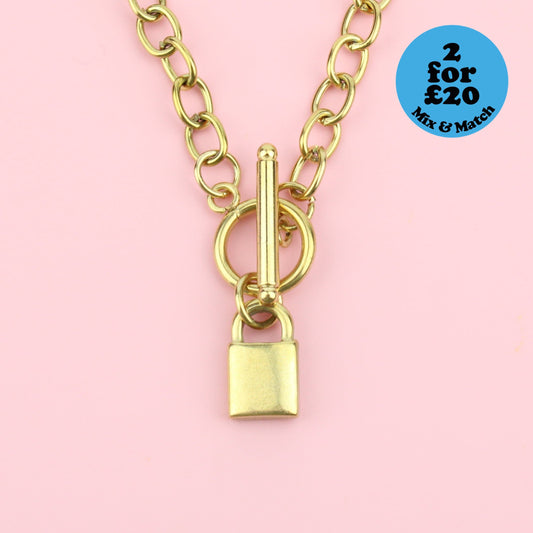 Padlock Chain Necklace (Gold Plated)