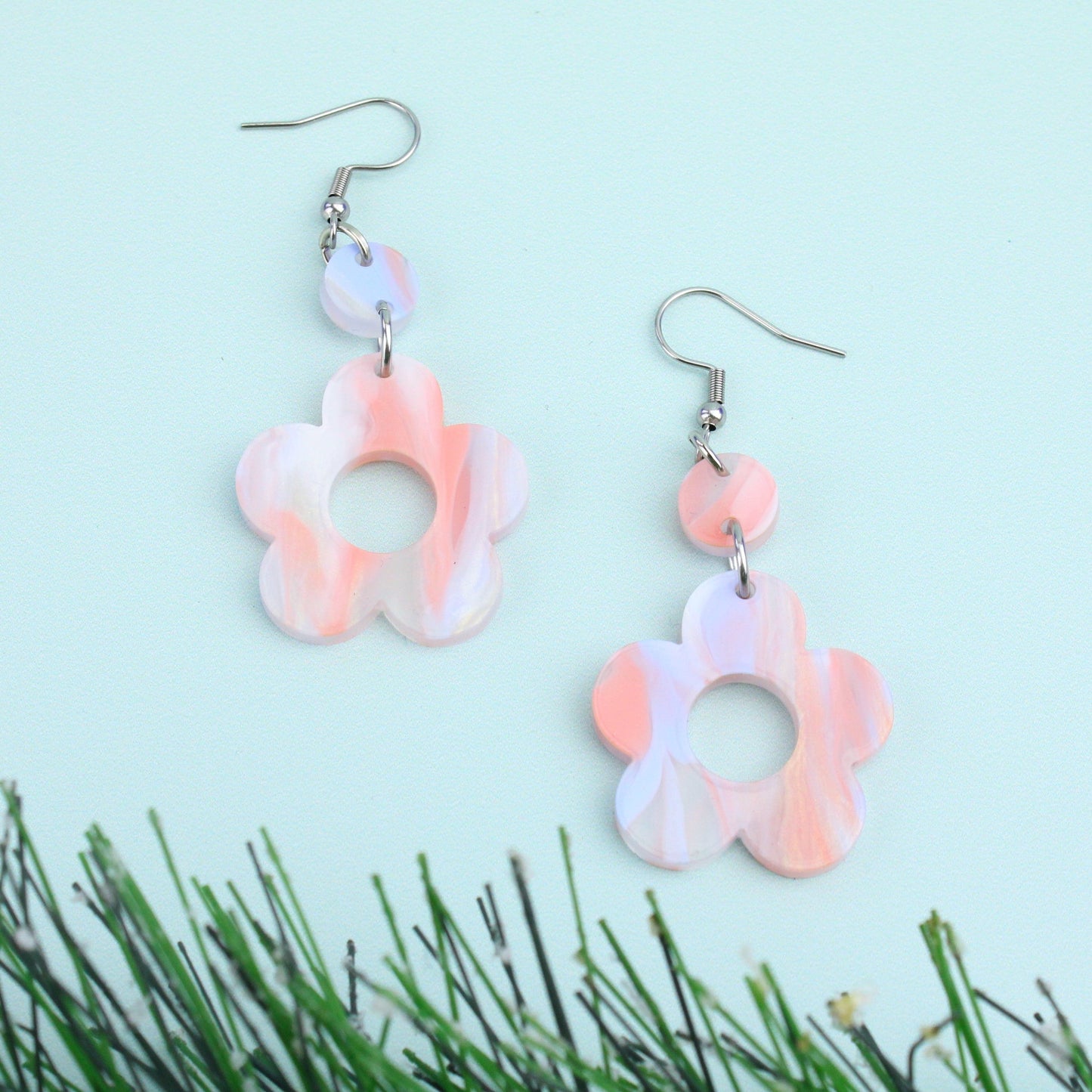 Pastel Peach Flower Power Earrings
