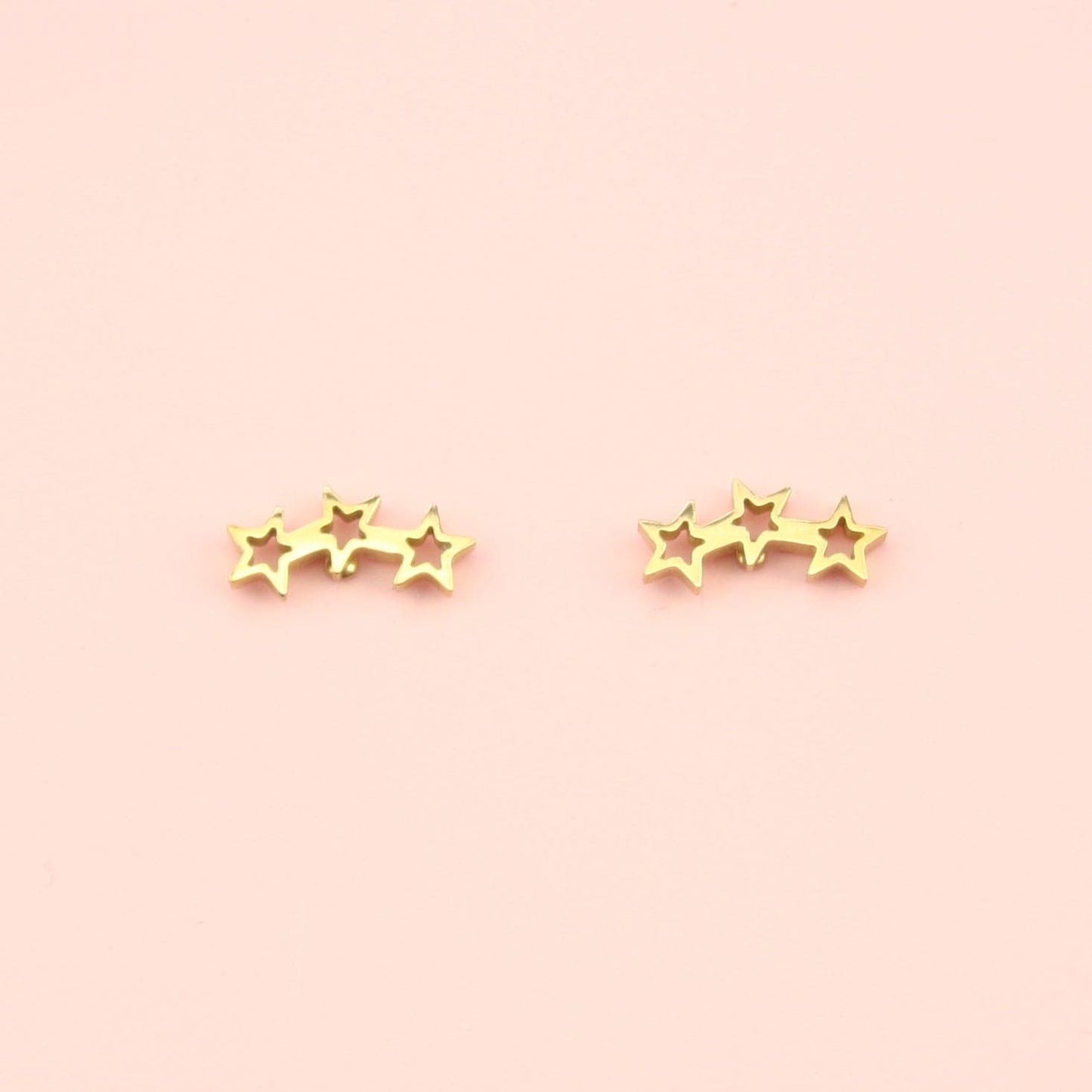 Open Triple Star Stud Earrings (Gold Plated)