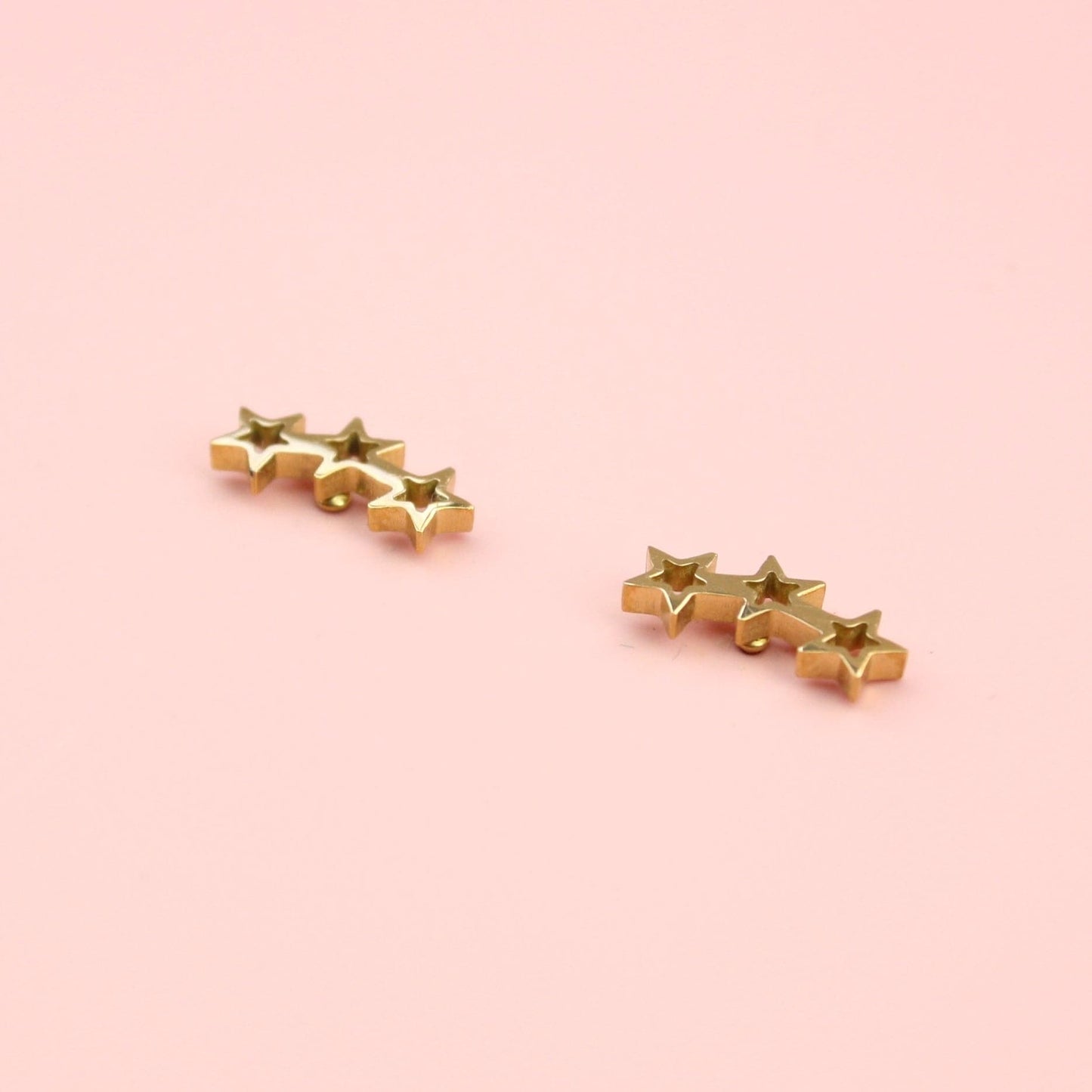 Open Triple Star Stud Earrings (Gold Plated)