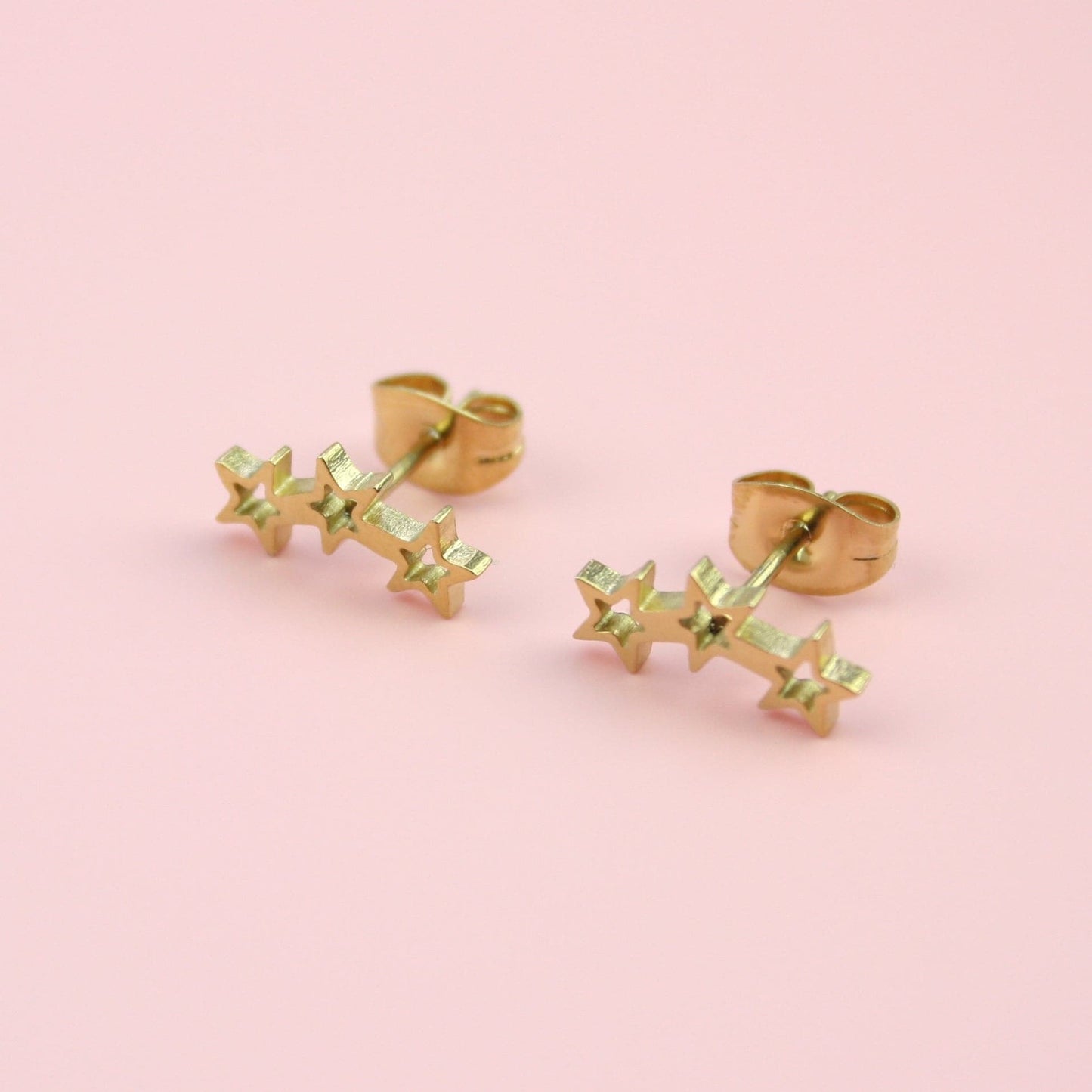 Open Triple Star Stud Earrings (Gold Plated)